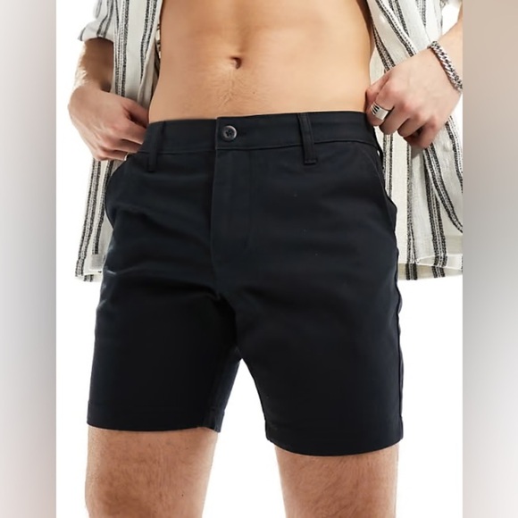 ASOS Men’s Black Chino Shorts Size 32 W Casual Stretch Cotton Blend - Picture 1 of 15